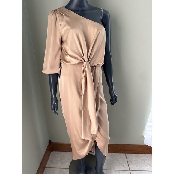 DO + BE Make a Toast Champagne One Shoulder Satin Drape Dress Size M NWT - Picture 4 of 13